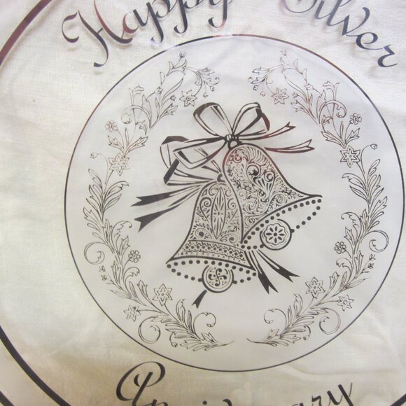 VTG HAPPY SILVER ANNIVERSARY CLEAR GLASS DISPLAY PLATE - Picture 3 of 6